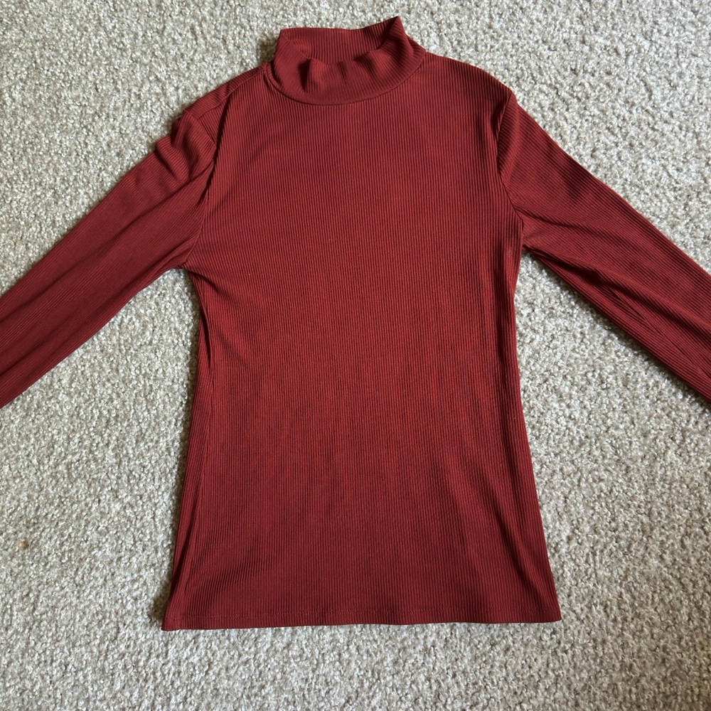 No Boundaries Brick Red Ribbed Turtleneck